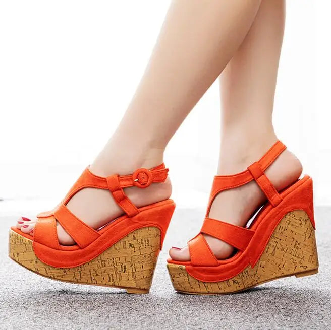 Summer Wedges Sandals for Women with Buckle Strap and Platform