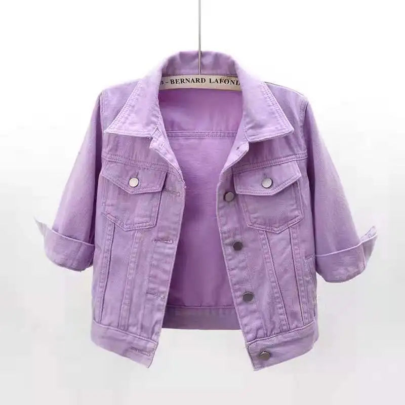 Women Pink Denim Jacket Casual Spring Autumn Loose Outerwear