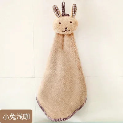 New Coral Velvet Hand Towel Cartoon Animal Rabbit Kitchen Hanging Bath Wipe Towel Washcloths Kids Handkerchief