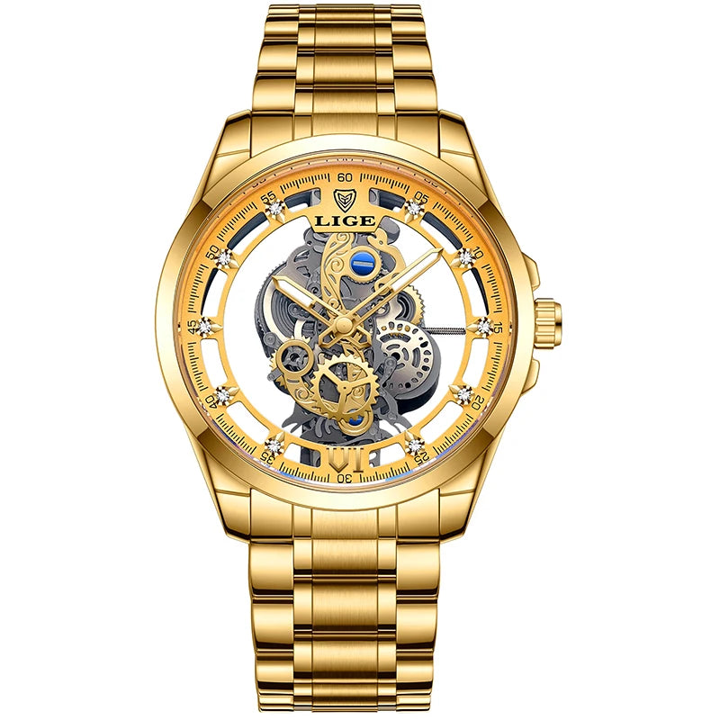 LIGE New Fashion Mens Watches Top Brand Luxury Hollow Watch Men Military Sports Waterproof Quartz Watch For Men Montre Homme+BOX