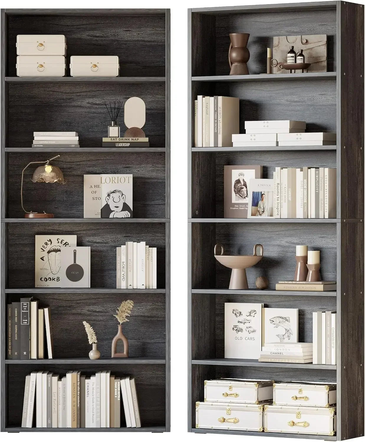 Bookshelves and Bookcases Set of 2 Floor Standing 6 Tiers Display Storage Shelves 70 in Tall Bookcase Home Decor Furniture