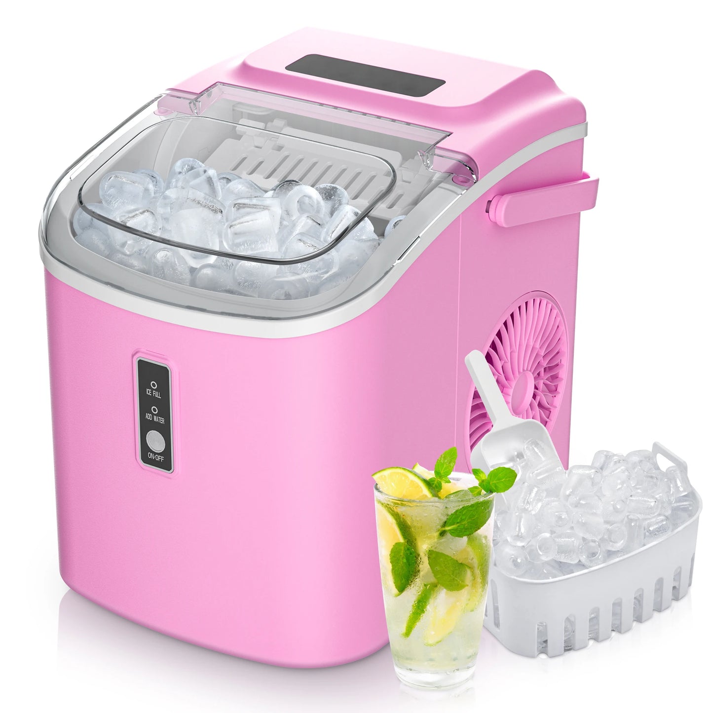 ICYGLEE Portable Ice Maker Machine 26.5lbs/Day 9 Cubes in 6 Mins with Auto-Cleaning Basket and Scoop for Kitchen Office Party
