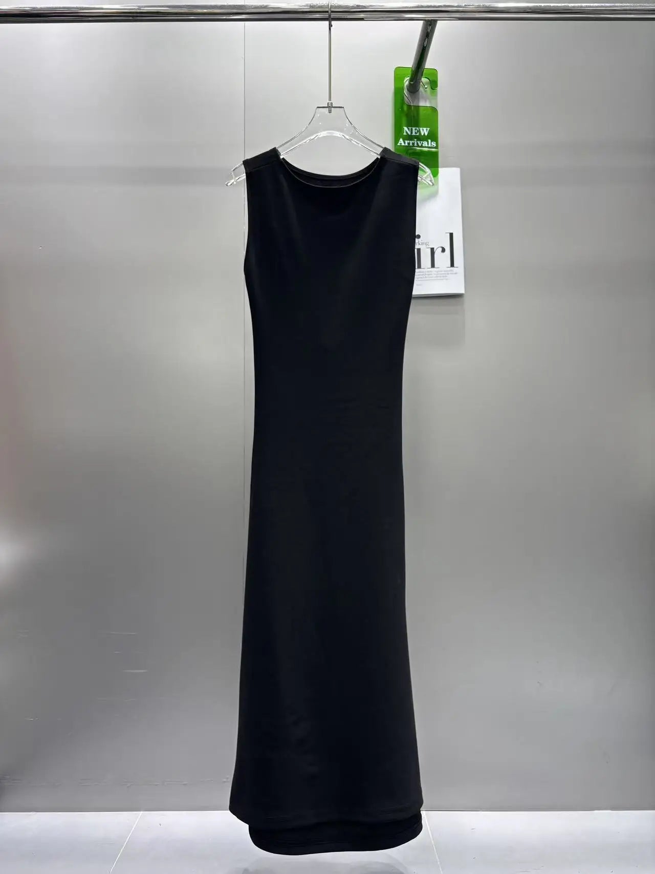 2025 Women Dress Spring Summer New Refined Solid Color Round Neck Sleeveless Waist Vest Dress