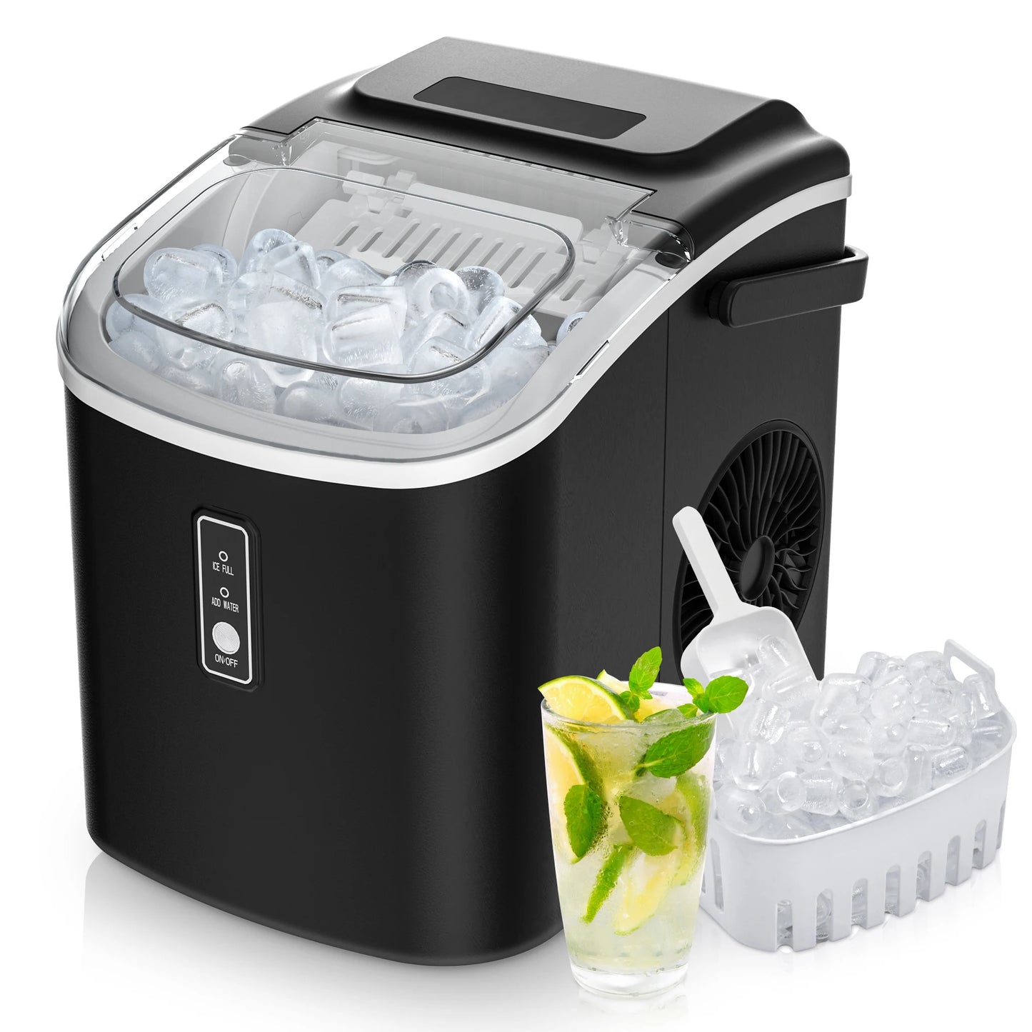 ICYGLEE Portable Ice Maker Machine 26.5lbs/Day 9 Cubes in 6 Mins with Auto-Cleaning Basket and Scoop for Kitchen Office Party