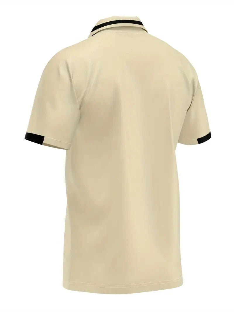 RED SPY Men's Summer Fashion Shirt - Casual Short Sleeve, Button, Paris Logo Print, 100% Polyester Fiber, 180g/sqm, Machine Wash