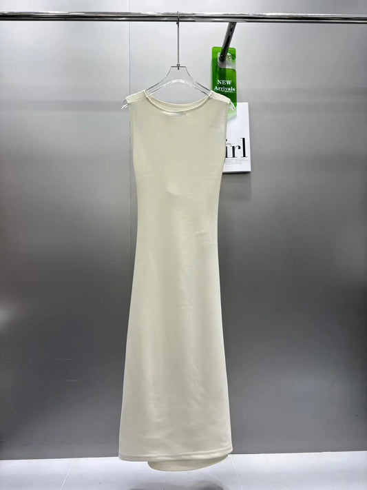 2025 Women Dress Spring Summer New Refined Solid Color Round Neck Sleeveless Waist Vest Dress