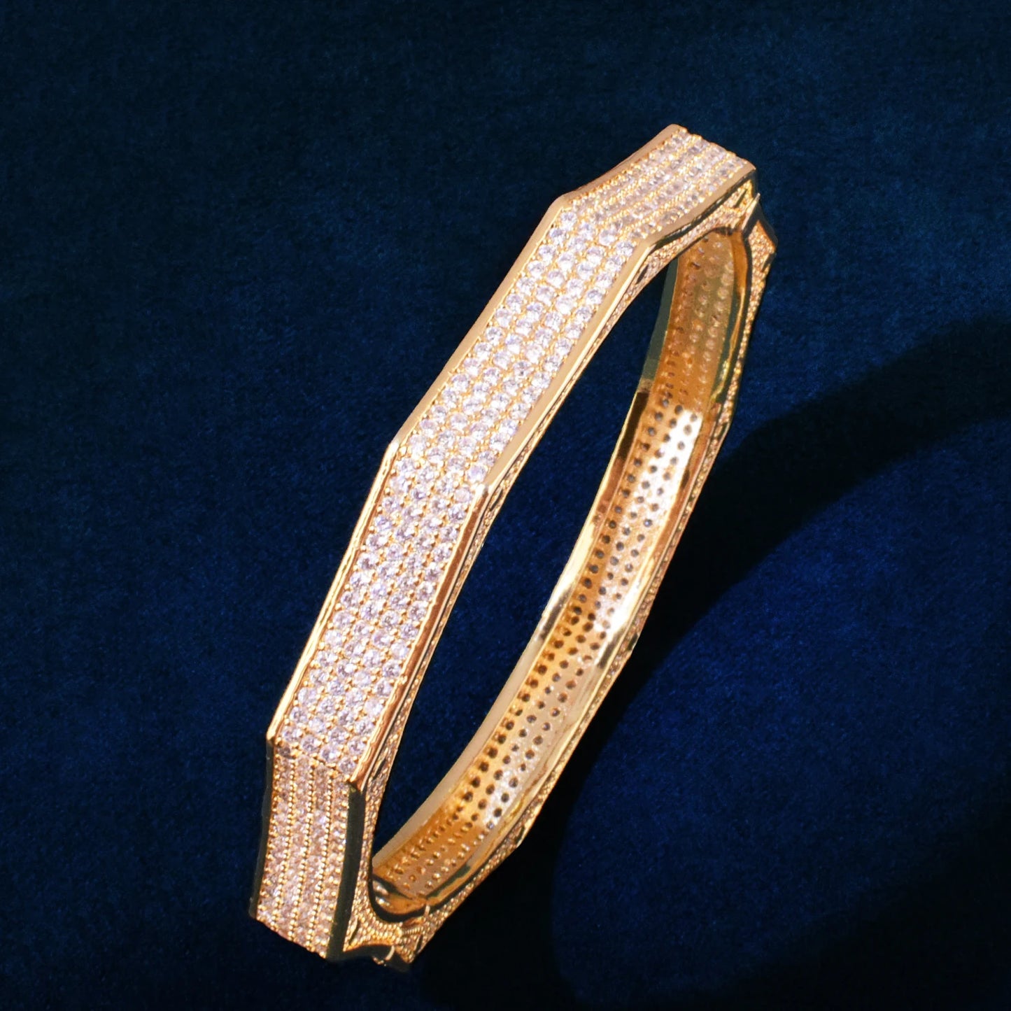 Gold Color Full Cubic Zirconia Bangle For Men Women Hip Hop Rock Rapper Jewelry Gift
