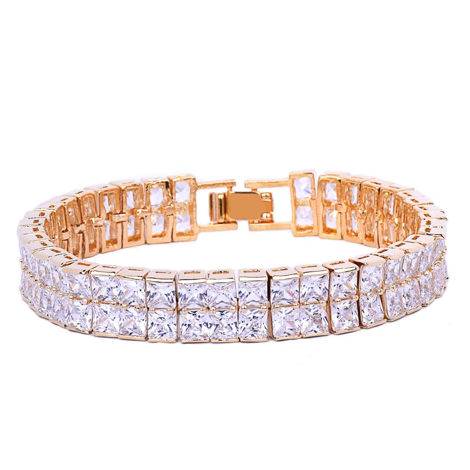 Baguette Bracelet Hip Hop Jewelry Copper Material Gold Color Square Men Link 18cm