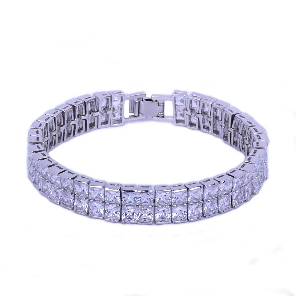 Baguette Bracelet Hip Hop Jewelry Copper Material Gold Color Square Men Link 18cm