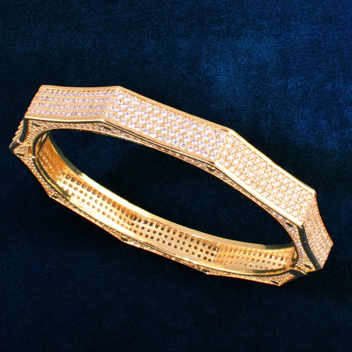 Gold Color Full Cubic Zirconia Bangle For Men Women Hip Hop Rock Rapper Jewelry Gift
