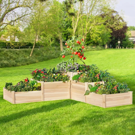 Amerlife Raised Garden Bed Outdoor Gardening, 28 Inch Depth 3-Tier Wood Planter Box with Cedar Leg, Baseboard, Leakage Hole,Easy
