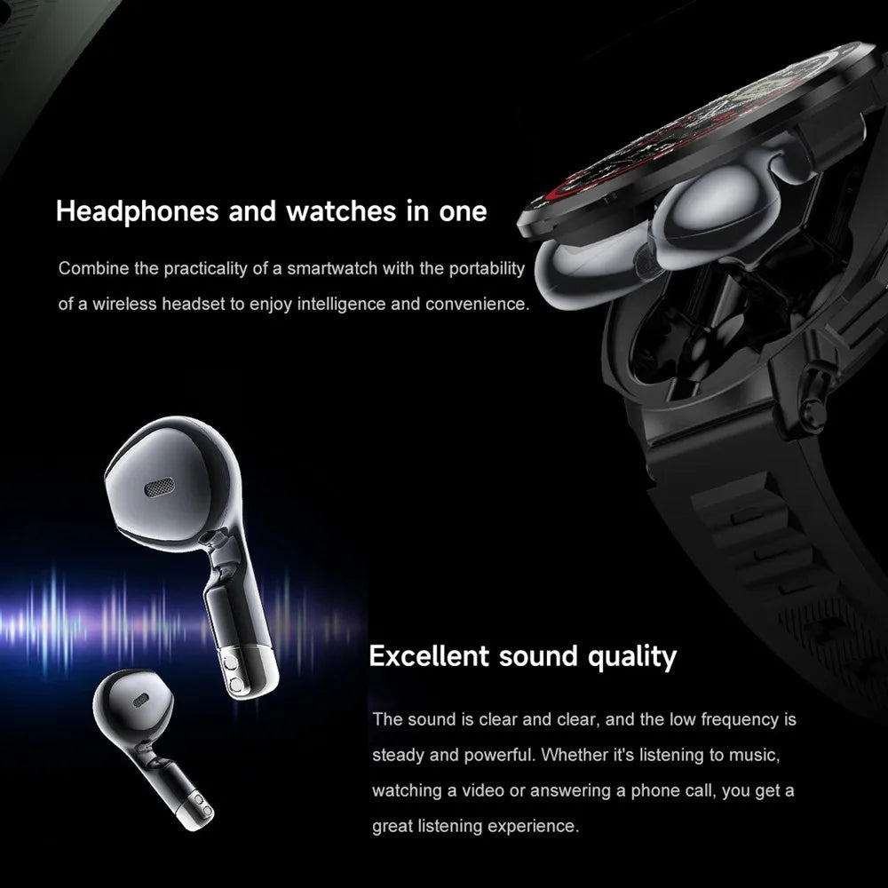 Smart Watch with Built in Earbuds Fitness Tracker for Men Wireless Call NFC Compatible with iPhone Android