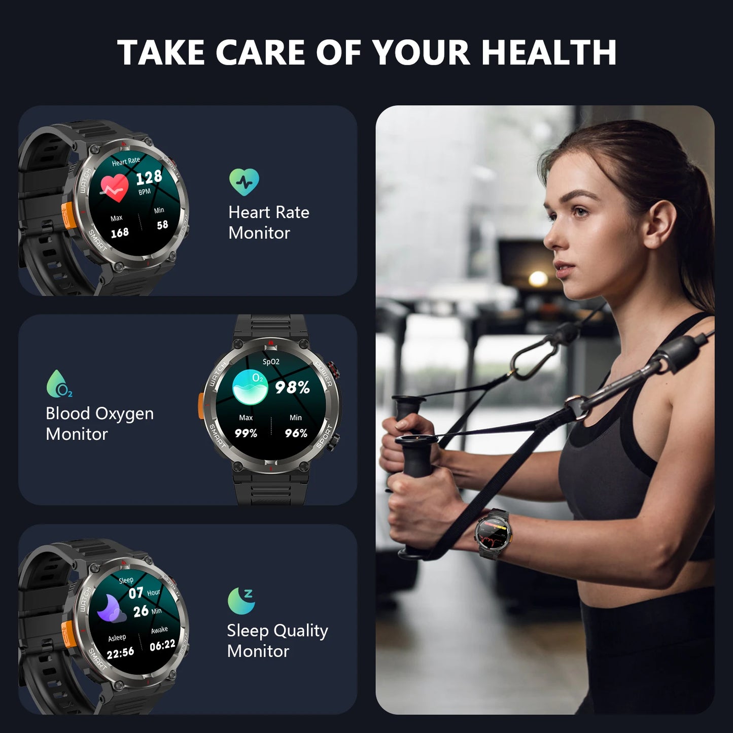 2025 New Blackview W50pro Waterproof Smartwatch with LED Flashlight Emergency lighting 960mAh Large Battery Life Man Smart Watch