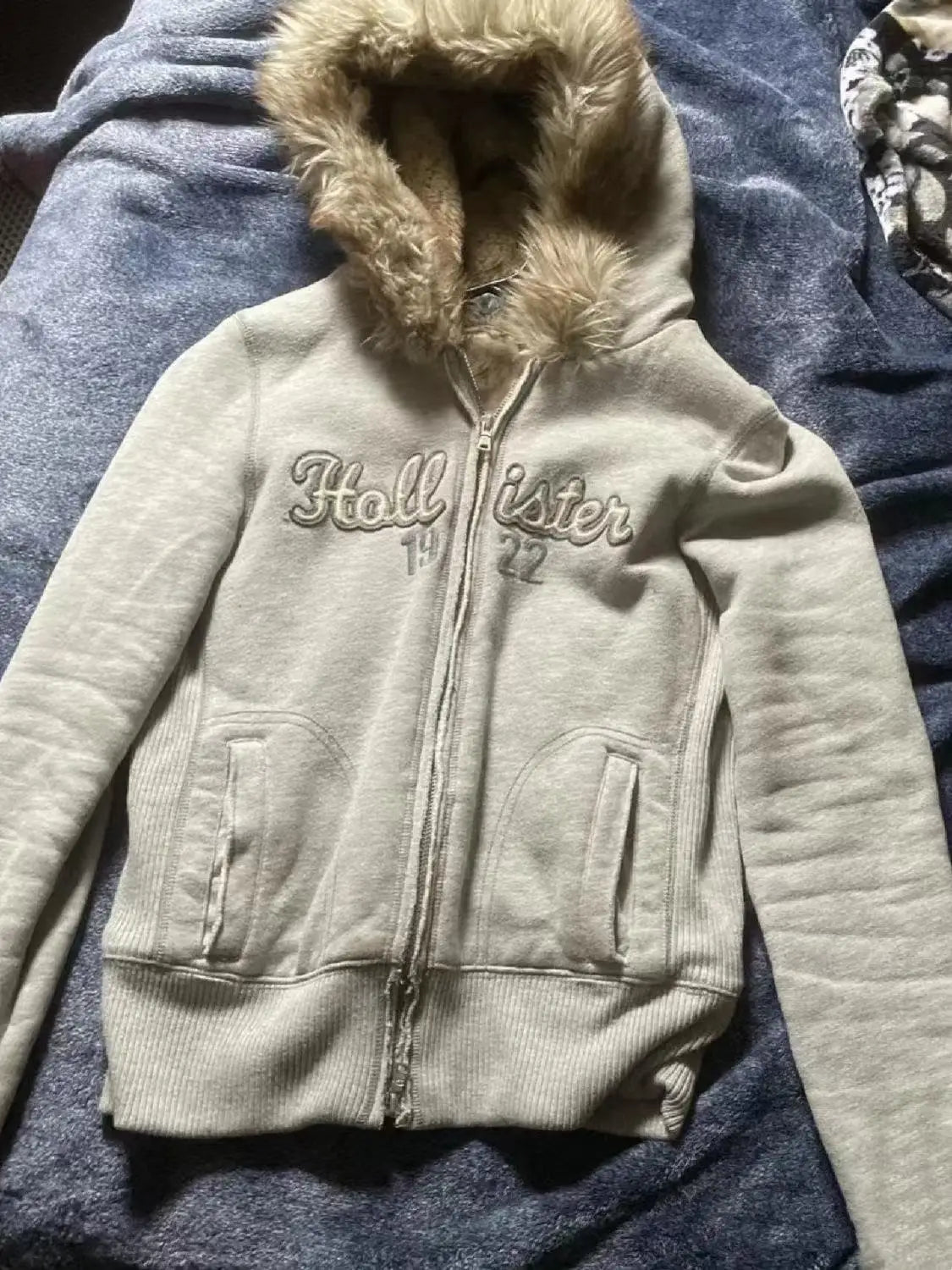 Y2K Women Aesthetic Harajuku Faux Fur Hooded Zip Up Jacket