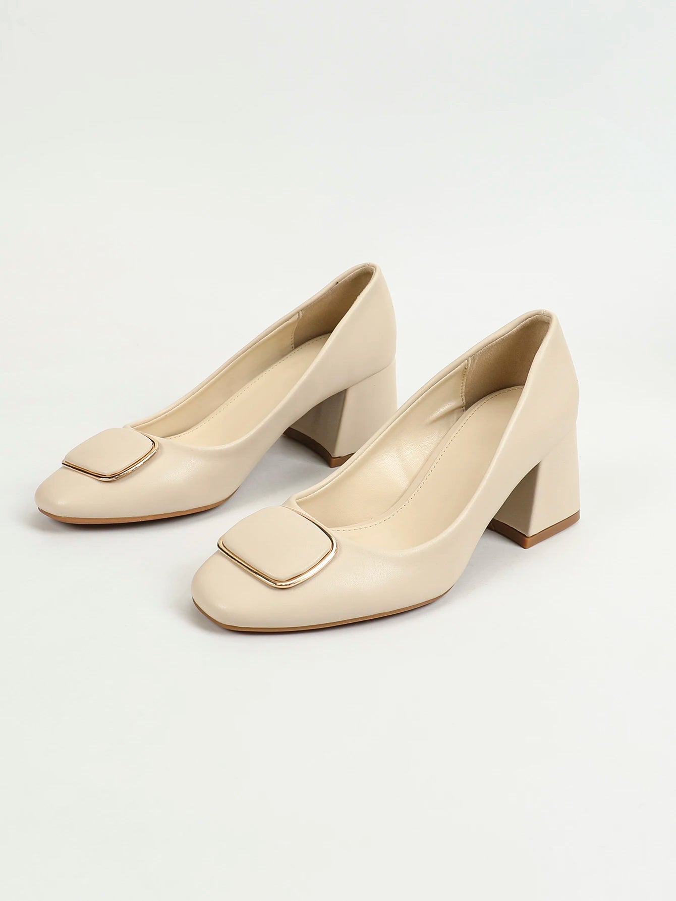 Elegant Women's Thick Heel Pumps with Square Buckle Design