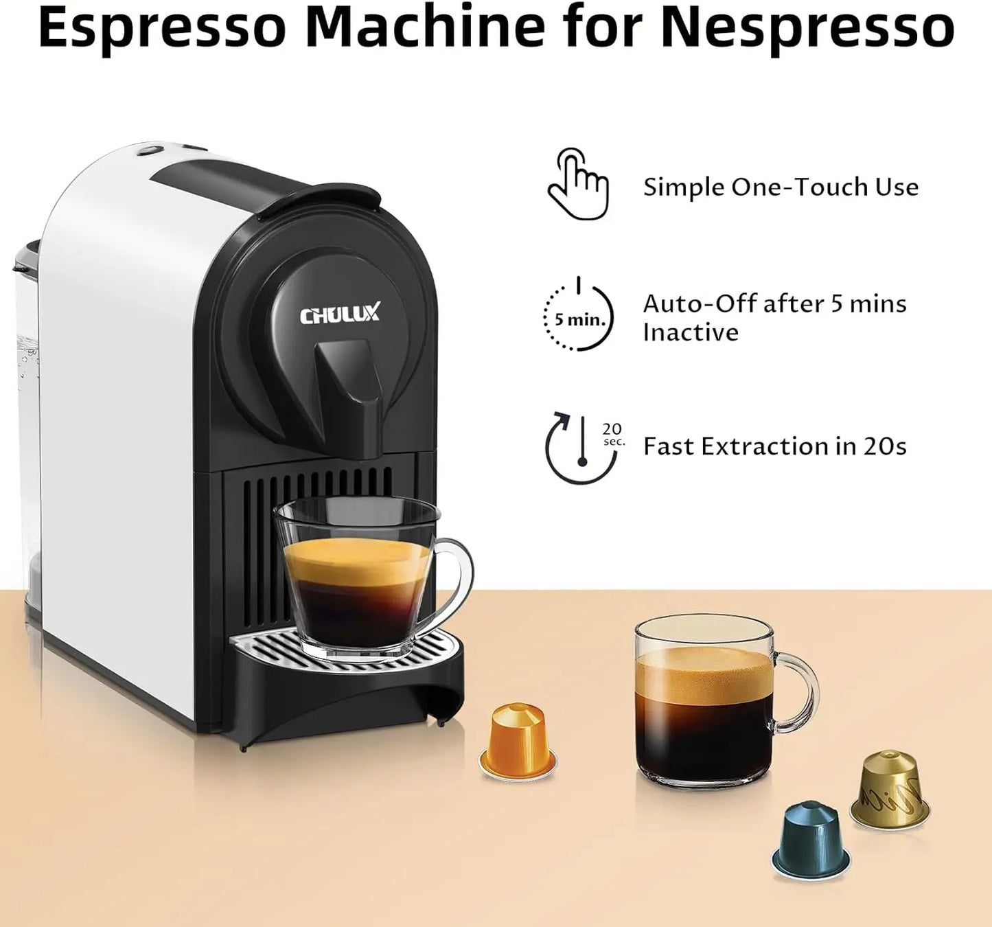 Pro Espresso Machine, Mini Espresso Machine for Nespresso Original Capsules, Single Serve Coffee Machine for Home Espresso & Lun