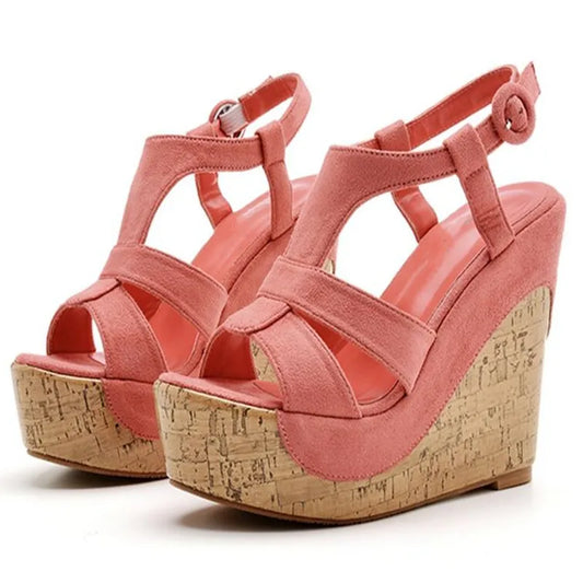 Summer Wedges Sandals for Women with Buckle Strap and Platform