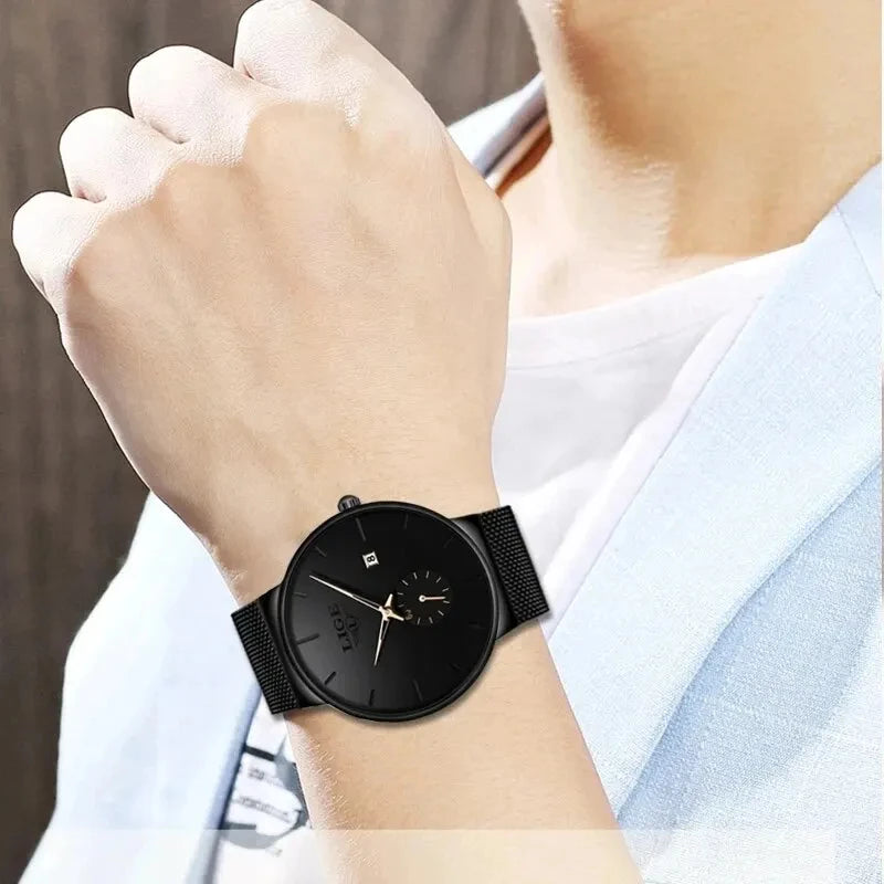 LIGE Fashion Ultra-Thin Mesh Watch Men Business Sports Men's Quartz Wristwatches Waterproof Date Chronograph Relogios Masculino