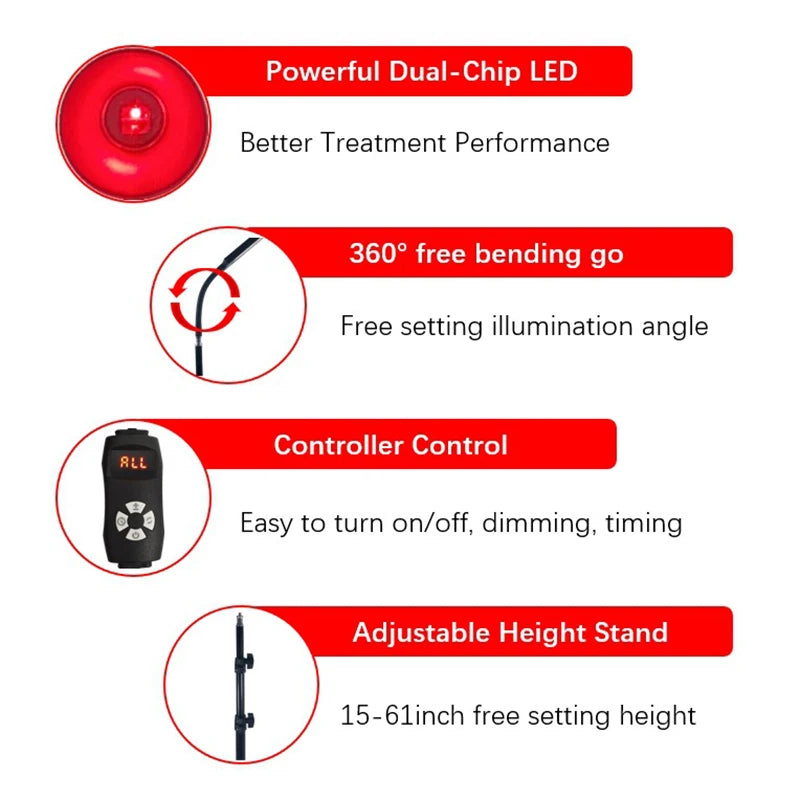 Red Light Therapy Lamp Infrared Light With Adjustable Stand Light Device For Face Back Body Skin Care Relieve Body Fatigue