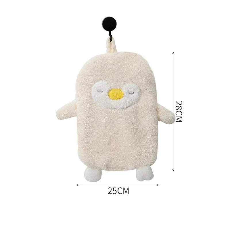 Sqinans 1PC Cartoon Hanging Hand Towel Soft Coral Kitchen Towel Cute Penguin Kids Bathing Towel  Quick Dry Towels