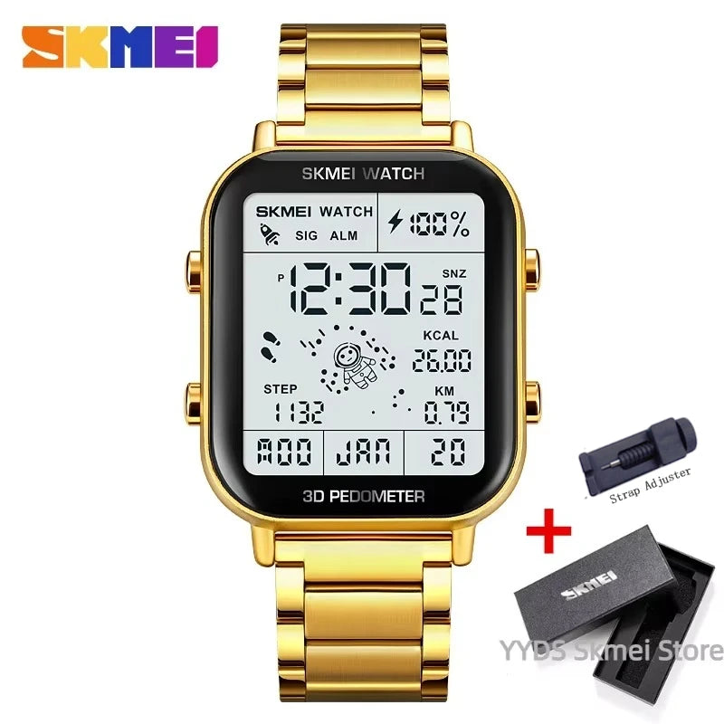 SKMEI 1888 Luxury Digital Watch for Men Waterproof Sports Electronic Wristwatches LED Display Stainless Steel Clock Reloj Hombre