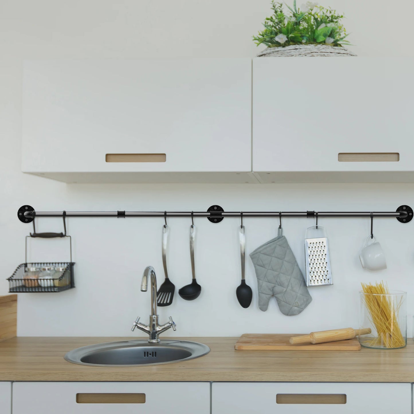 Wall Mounted 180cm Industrial Pipe Clothes Hanging Rail Rod Garment Rack Detachable