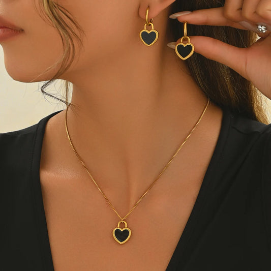 Lxalry 18K Gold Plated Heart Mirror Jewelry Set for Women