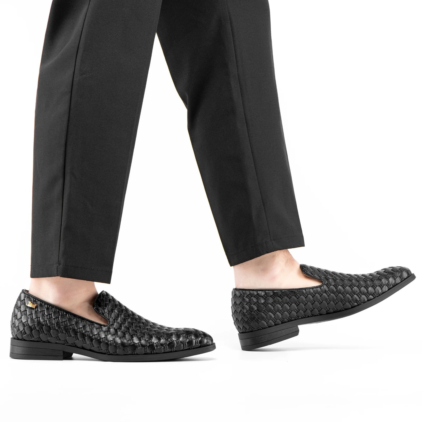 Men's Black Loafers Leather Dress Shoes with Metal Button Slip on Wedding Luxury Brand Casual Shoes