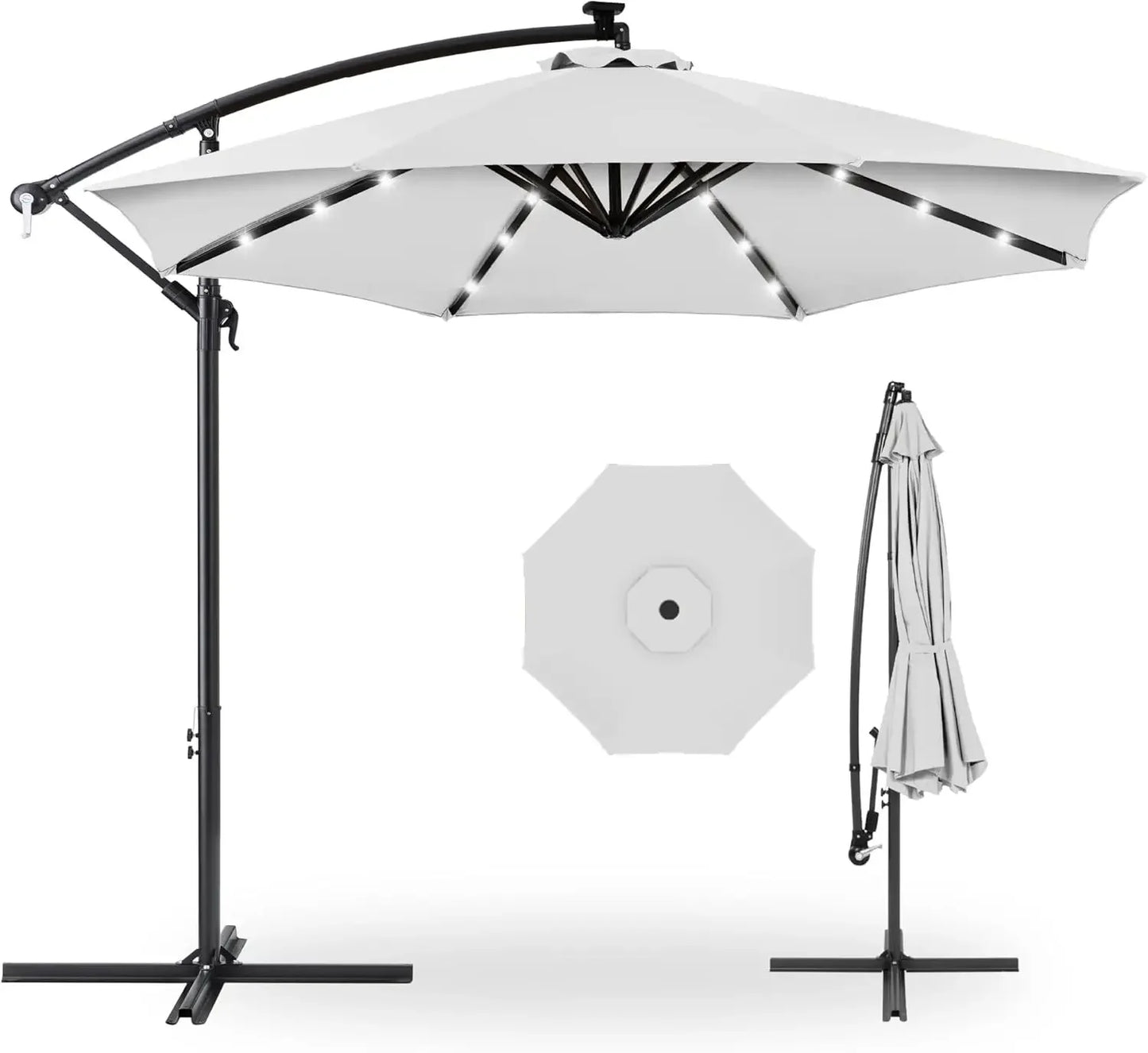 10ft Solar LED Offset Hanging Market Patio Umbrella for Backyard, Poolside,Lawn and Garden w/Easy Tilt Adjustment,Polyester