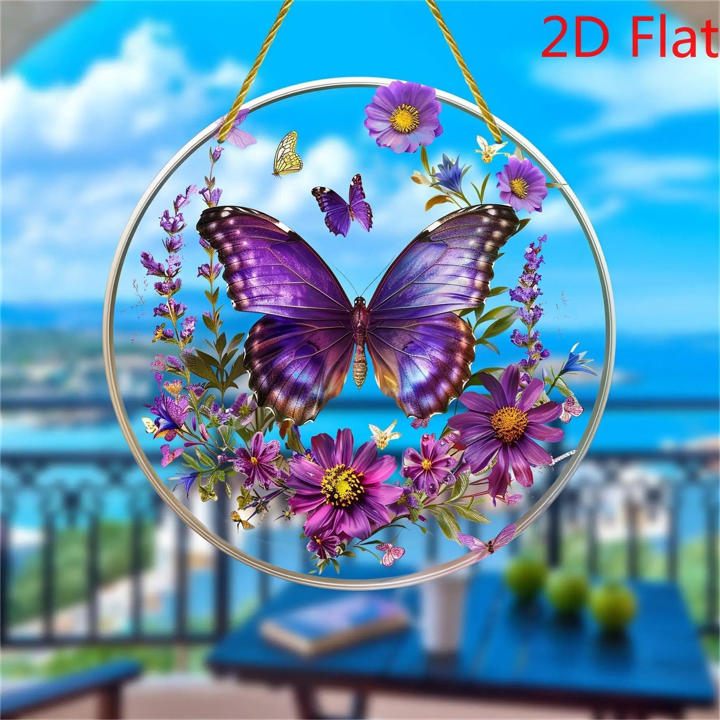 2D Purple Butterfly Suncatcher - Stained Glass Window Hanging for Home Decor, Birthday & Festival Gifts