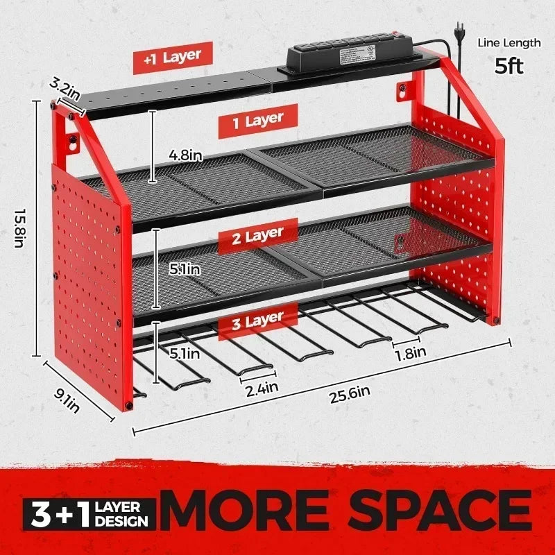 Good Home Furnishings Home.Power Tool Organizer Wall Mount with Charging Station.  8 Hooks,2 Screw Boxes,6 Outlets Power Strip