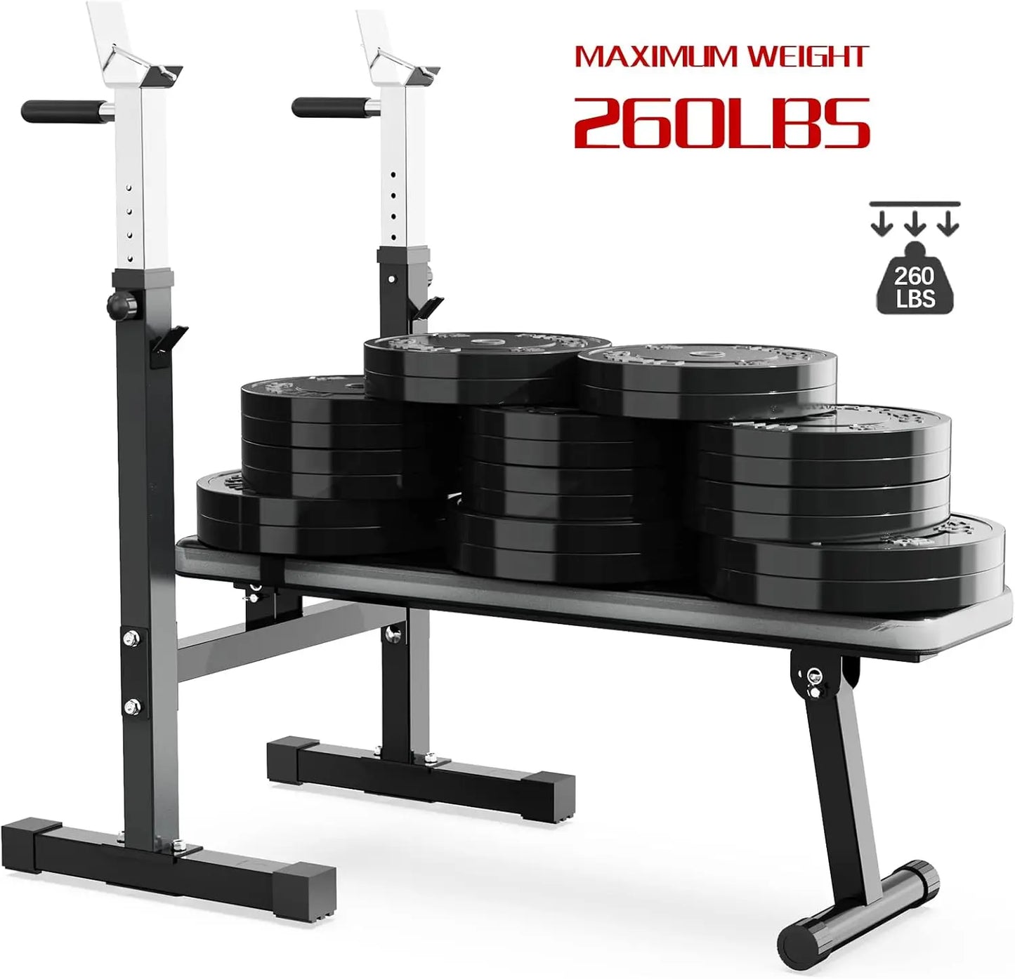 Adjustable Weight Bench Press with Squat Rack Folding Multi-Function Dip Station for Full Body Workout Home Gym Strength Grey gr