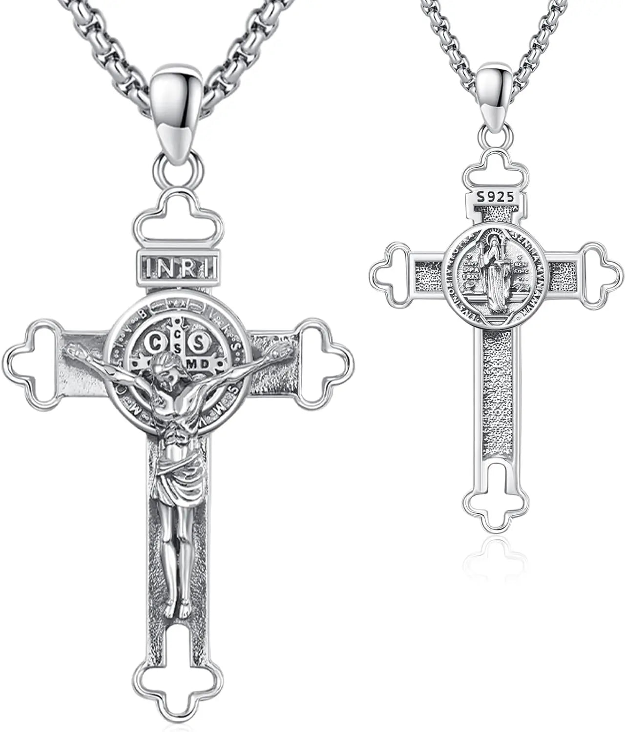 Saint Benedict Crucifix Necklace 925 Sterling Silver Pendant
