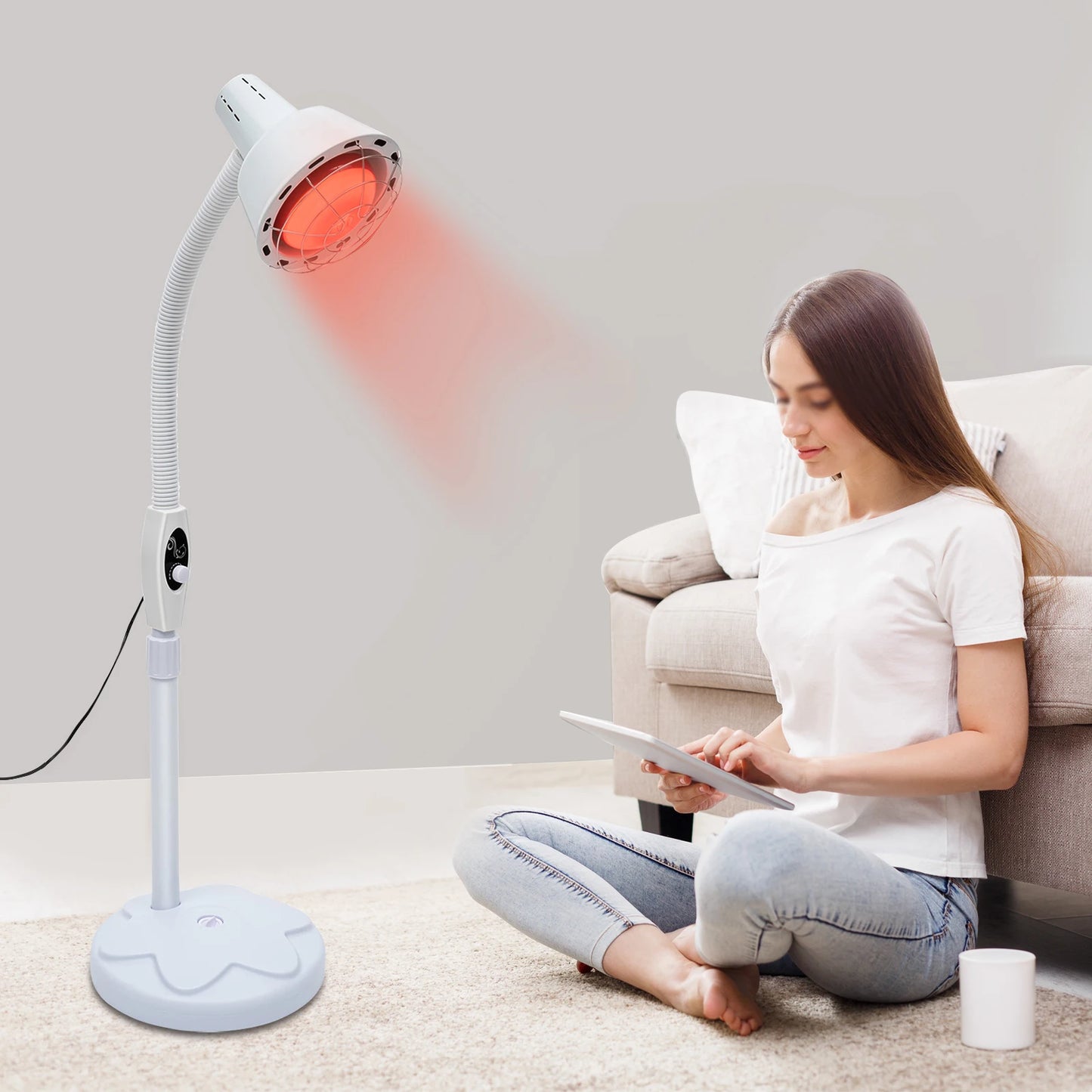 275W Single Head Infrared Heat Lamp 360° Rotatable Angle Temperature Adjustment White for Spas Beauty Salons Physical Therapy