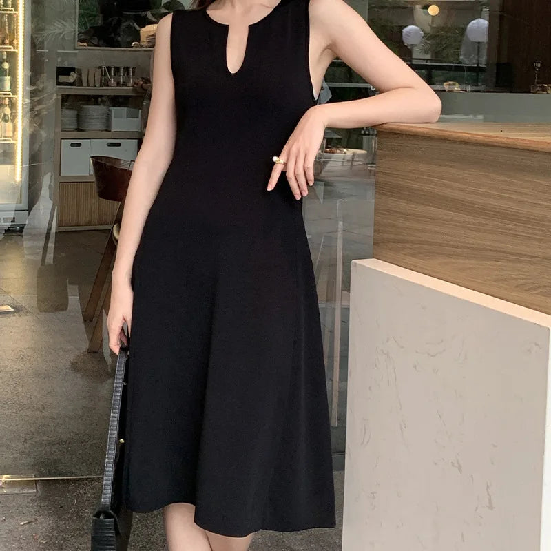 Sleeveless Knit Dress for Women Summer – Elegant A-Line Midi Dress with Keyhole Neckline Old Money Style 2025 Summer