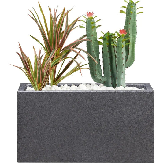 Metallic Heavy Rectangle Planter Box for Outdoor/Indoor 25Lx11Wx13H Inches 22Pounds Gray