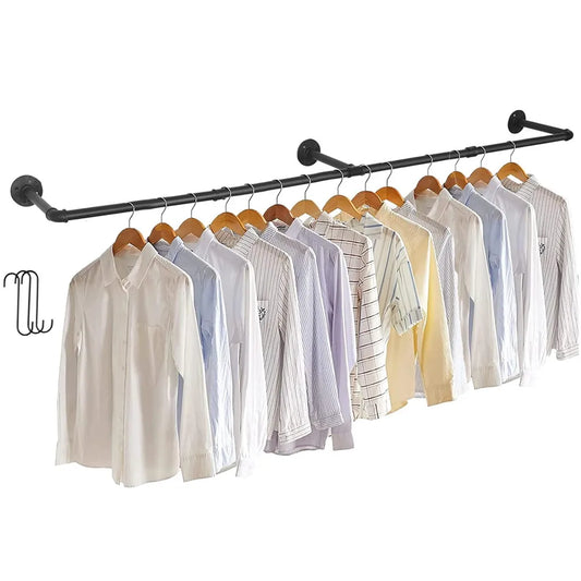 Wall Mounted 180cm Industrial Pipe Clothes Hanging Rail Rod Garment Rack Detachable