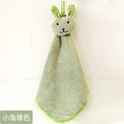 New Coral Velvet Hand Towel Cartoon Animal Rabbit Kitchen Hanging Bath Wipe Towel Washcloths Kids Handkerchief
