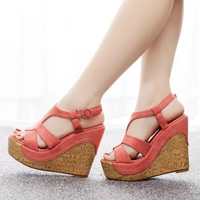Summer Wedges Sandals for Women with Buckle Strap and Platform