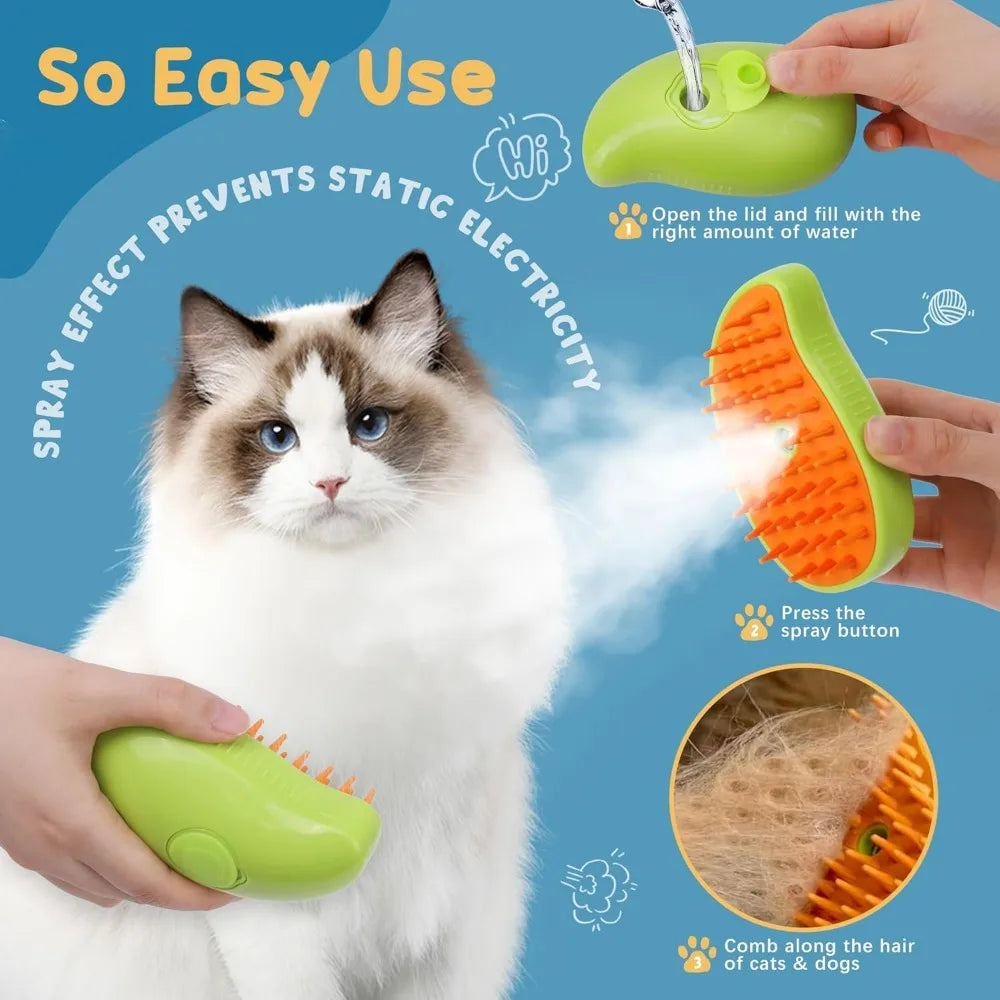 Cat Steam Brush, Pet Steamer Brush, Steamy Cat Brush, Cat Water Brush for Massage Self Cleaning, Steaming Cat Brush for Removing
