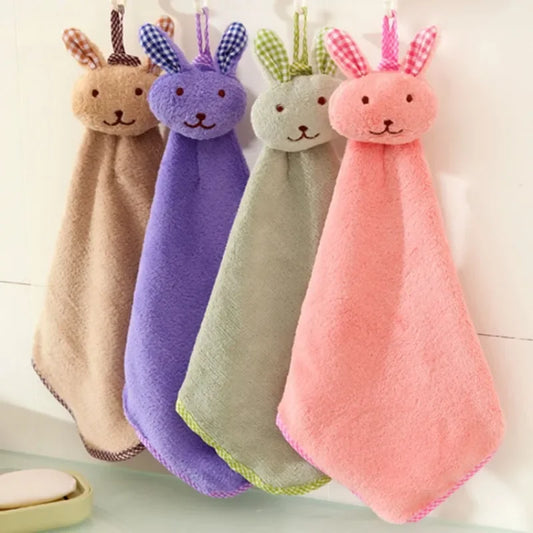 New Coral Velvet Hand Towel Cartoon Animal Rabbit Kitchen Hanging Bath Wipe Towel Washcloths Kids Handkerchief