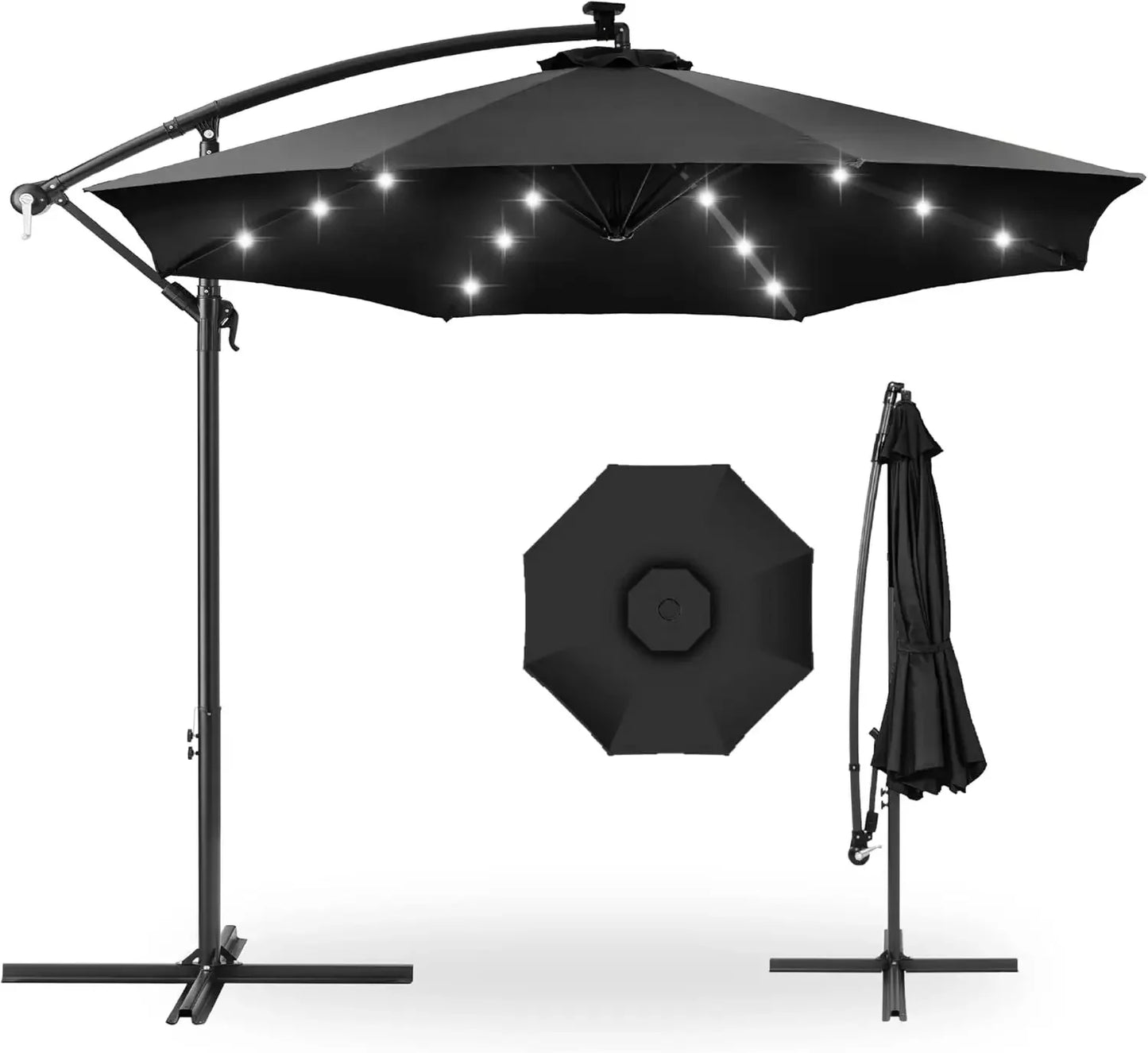10ft Solar LED Offset Hanging Market Patio Umbrella for Backyard, Poolside,Lawn and Garden w/Easy Tilt Adjustment,Polyester