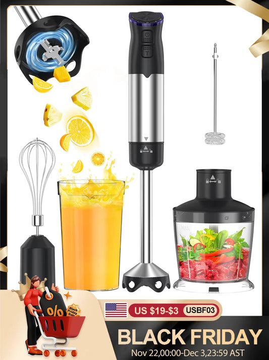1000 Watt Handheld Electric Immersion Blender, 5 in 1 Kitchen Hand Blender for soups, smoothies, purees and baby food.