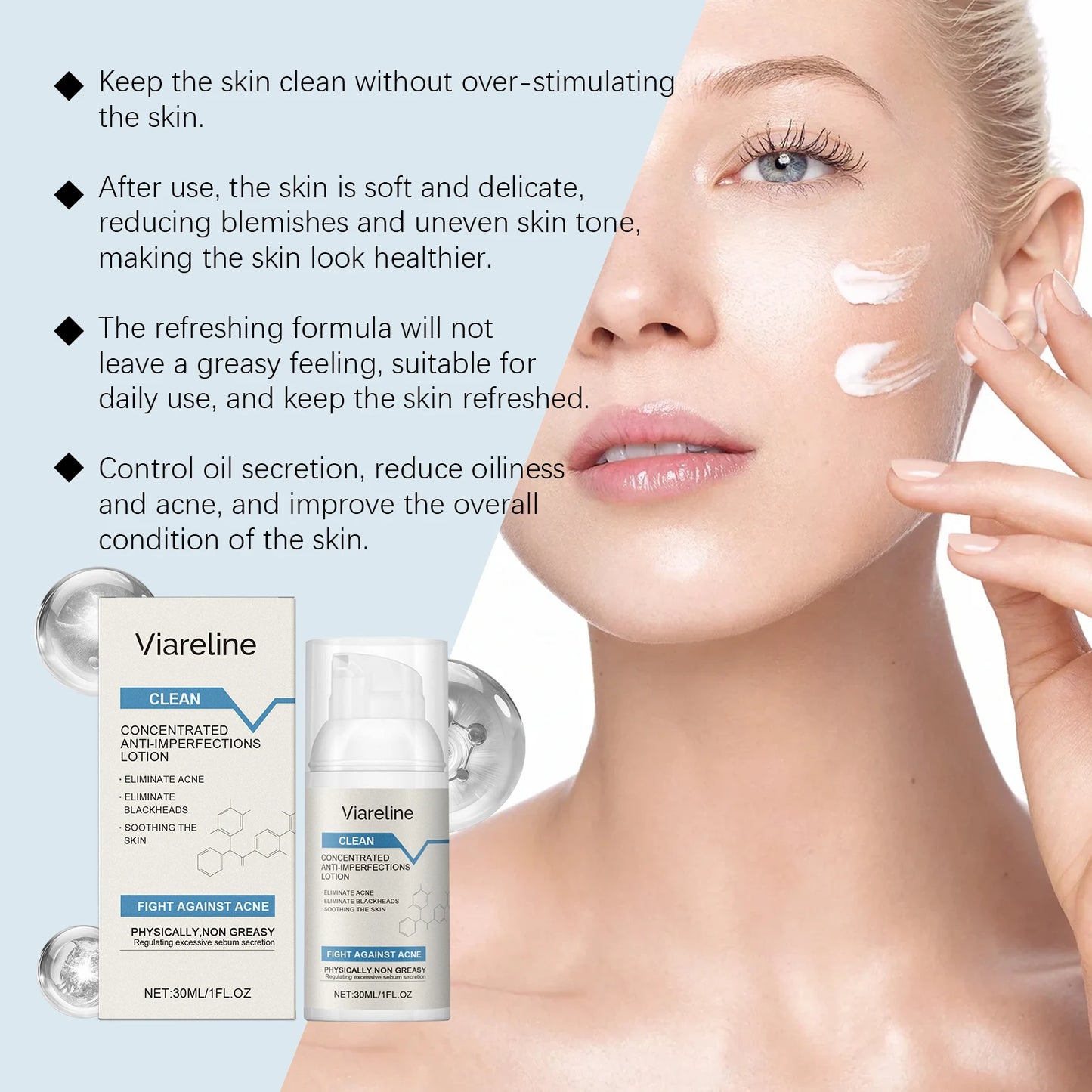 Viareline Face Skin Care Lotion Acne Treatment Eliminate Blackheads Soothing Skin Reduce Redness Non-greasy Acne Care Lotion