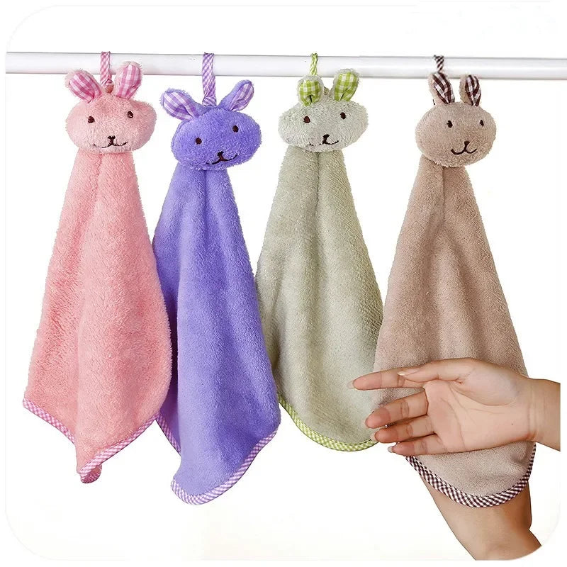 New Coral Velvet Hand Towel Cartoon Animal Rabbit Kitchen Hanging Bath Wipe Towel Washcloths Kids Handkerchief
