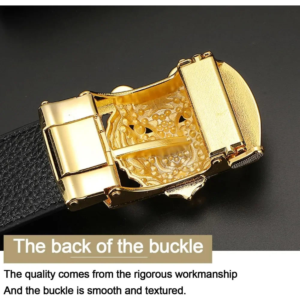 men's belt Gold Tiger Head automatic buckle alloy, leather men's belt, slide for easier adjustment belt, cut to fit