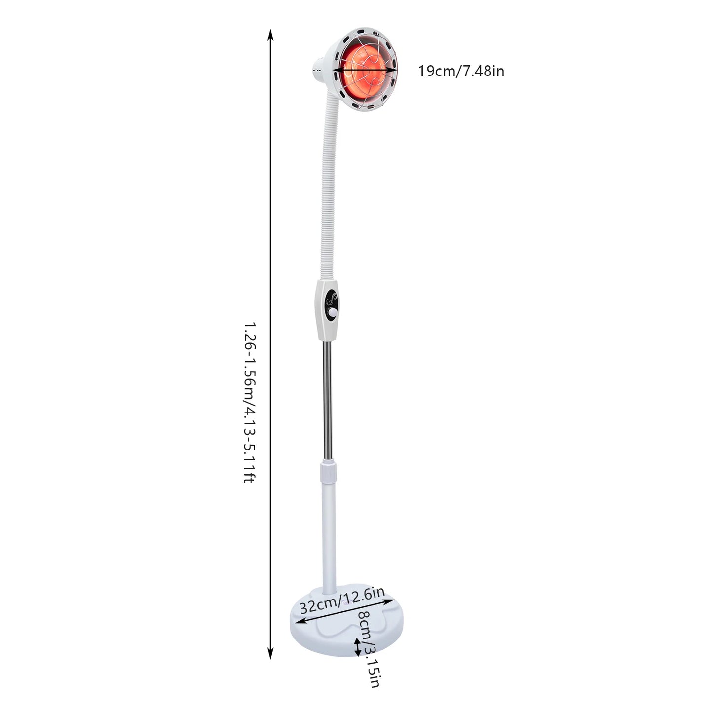 275W Single Head Infrared Heat Lamp 360° Rotatable Angle Temperature Adjustment White for Spas Beauty Salons Physical Therapy