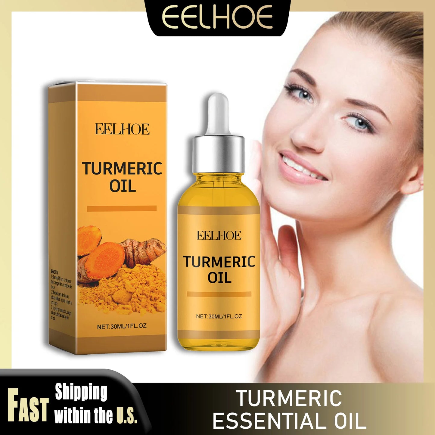 EELHOE Turmeric Essence Oil 30ml Shrink Pores Deep Moisturizing Hydration Repair Damaged Skin Facial Body Massage Oil Skin Care
