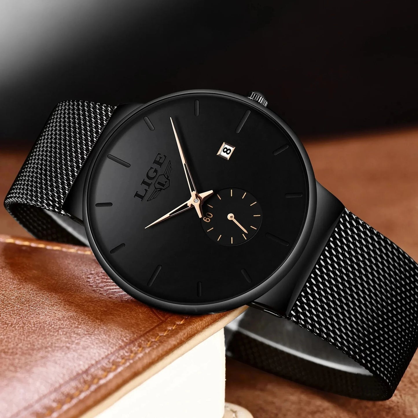 LIGE Fashion Ultra-Thin Mesh Watch Men Business Sports Men's Quartz Wristwatches Waterproof Date Chronograph Relogios Masculino