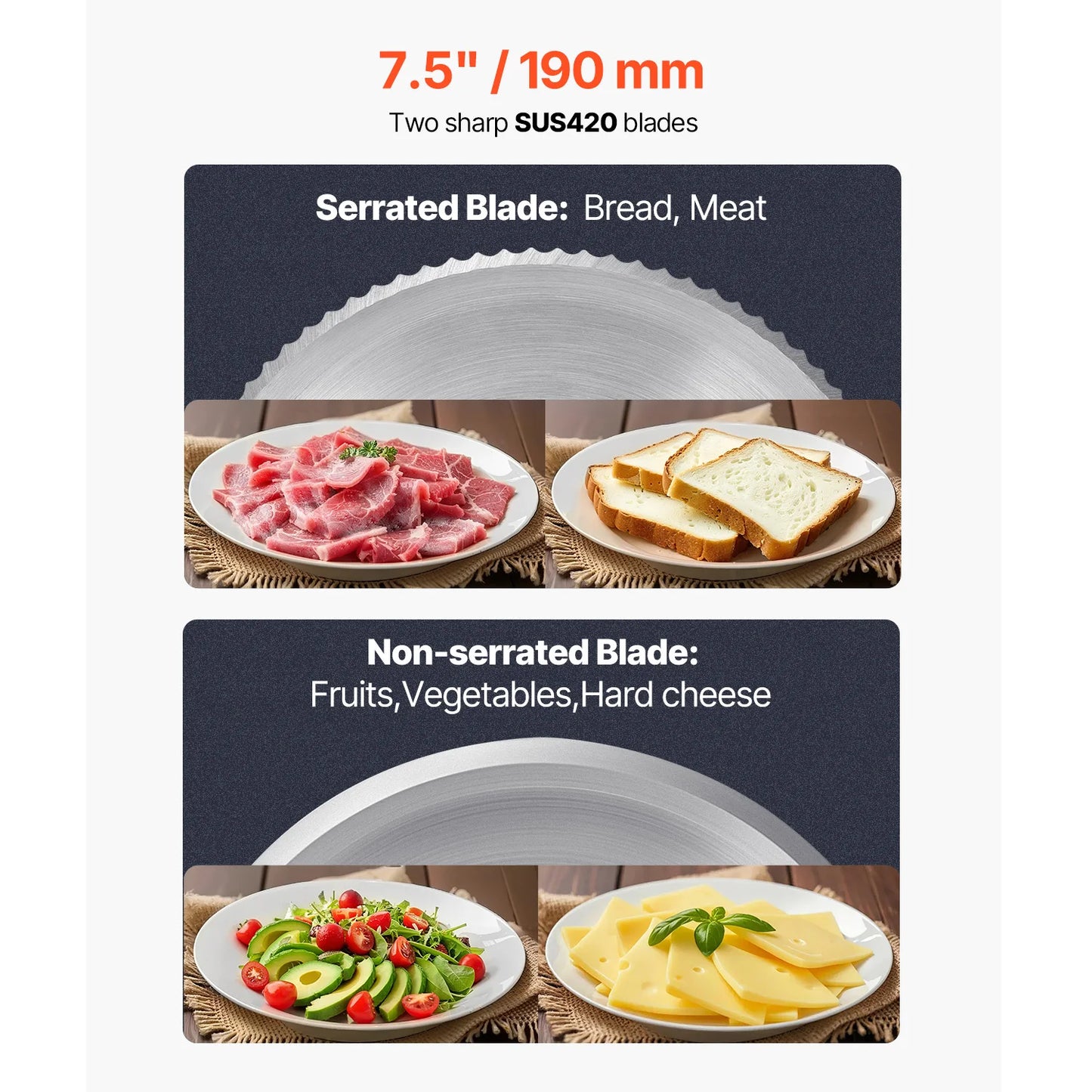 SucceBuy Meat Slicer Electric Deli Food Slicer Meat Cutter with two Premium SUS420 Blades for Meat Cheese Home Use
